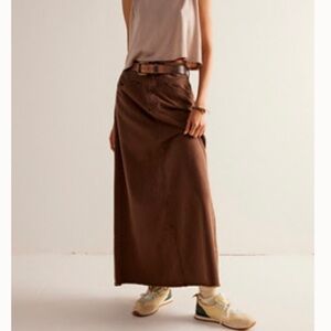 Free people come as you are maxi denim skirt brown